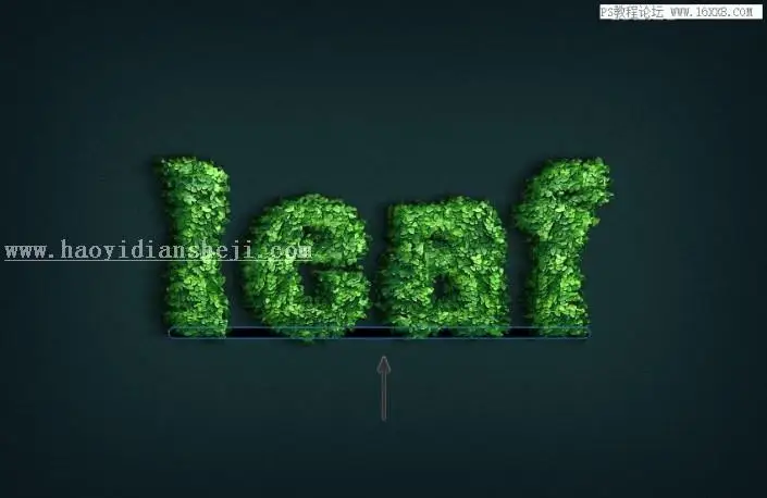立体字，用PS制作绿叶构成的3D立体字_www.haoyidiansheji.com