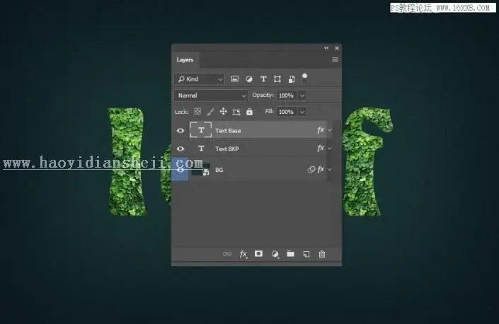 立体字，用PS制作绿叶构成的3D立体字_www.haoyidiansheji.com