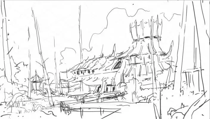 场景插画，绘制破旧沼泽建筑场景插画_www.haoyidiansheji.com