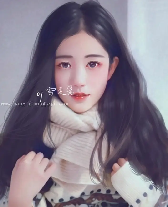 转手绘，给清新女孩照片做出唯美手绘效果_www.haoyidiansheji.com