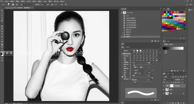 黑白照片，用Angelababy做例子用Photoshop调出黑白复古人像_www.haoyidiansheji.com