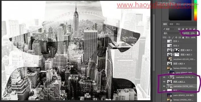 重曝效果，通过剪切蒙版给图片制作二次曝光效果_www.haoyidiansheji.com