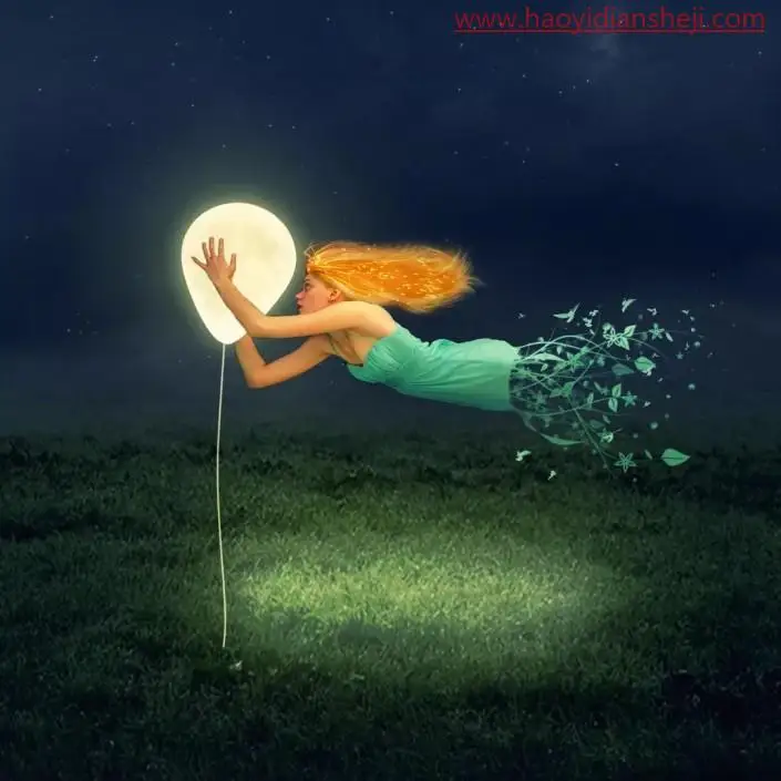 奇幻合成，合成一幅追月亮的人的奇幻场景_www.haoyidiansheji.com