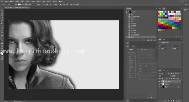 水彩效果，给斯嘉丽照片增添一种水彩泼墨效果_www.haoyidiansheji.com
