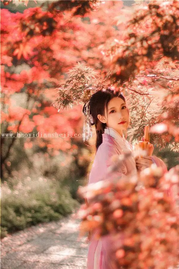 红色秋景，秋季外景人像修图过程_www.haoyidiansheji.com
