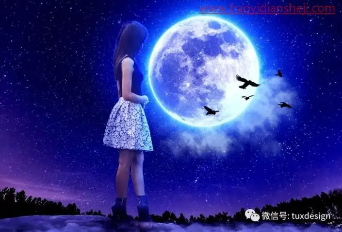 唯美合成，制作月光下的美少女的唯美场景_www.haoyidiansheji.com