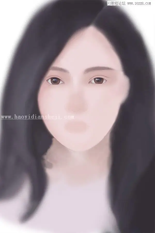 鼠绘人物，用PS绘制长发飘飘的女性人物_www.haoyidiansheji.com