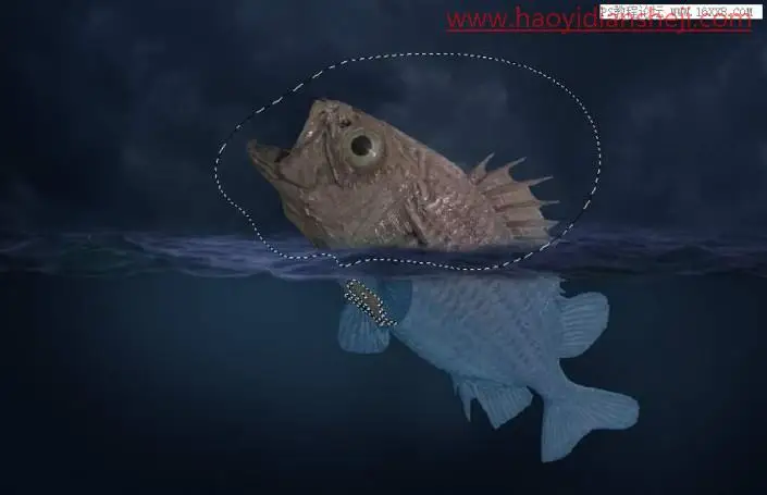 场景合成，在PS中合成一幅大鱼吞月的超现实场景_www.haoyidiansheji.com