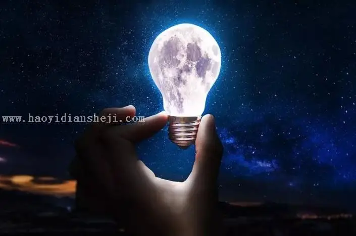 场景合成，通过PS把月亮装进灯泡里打造创意灯泡月亮_www.haoyidiansheji.com