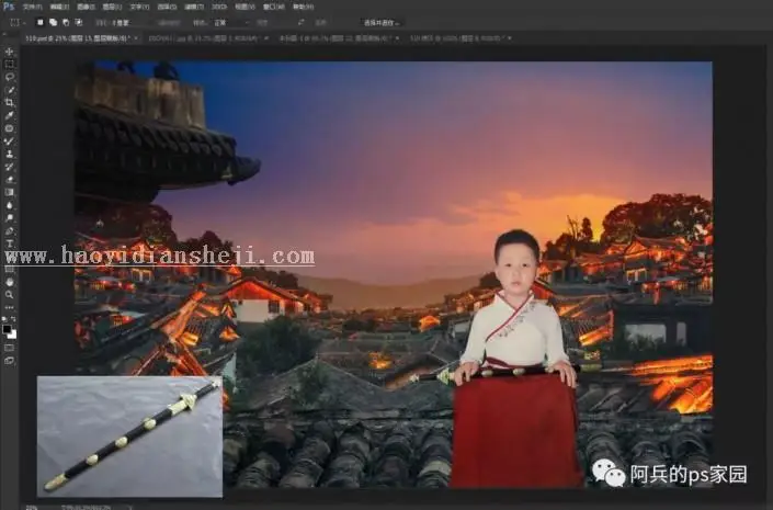 场景合成，汉服场照调修教程①_www.haoyidiansheji.com