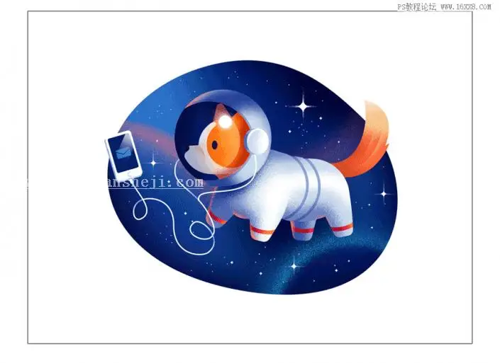插画制作，制作一款卡通风格的太空狗_www.haoyidiansheji.com