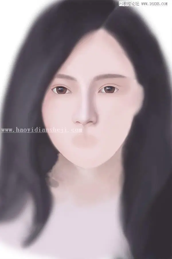 鼠绘人物，用PS绘制长发飘飘的女性人物_www.haoyidiansheji.com