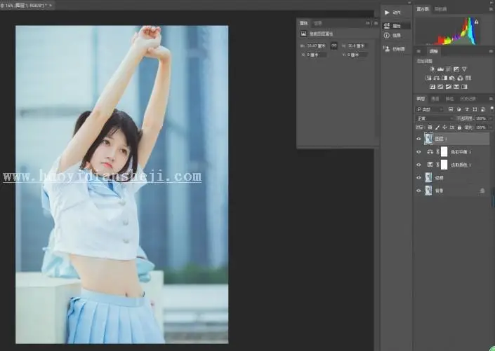 冷色调，调出天台制服少女清爽夏日色调_www.haoyidiansheji.com