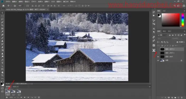 动图教程，制作唯美的冬季下雪动图效果_www.haoyidiansheji.com
