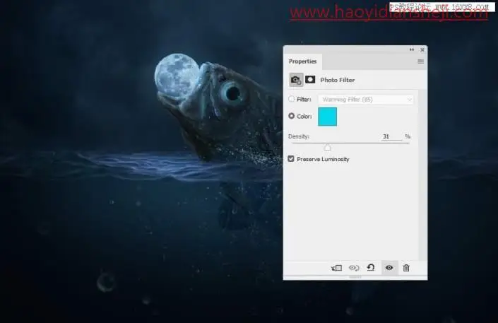场景合成，在PS中合成一幅大鱼吞月的超现实场景_www.haoyidiansheji.com