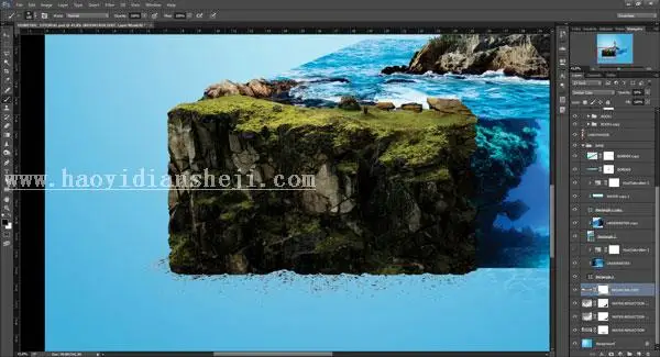 场景合成，在ps中合成一个微缩水族馆_www.haoyidiansheji.com