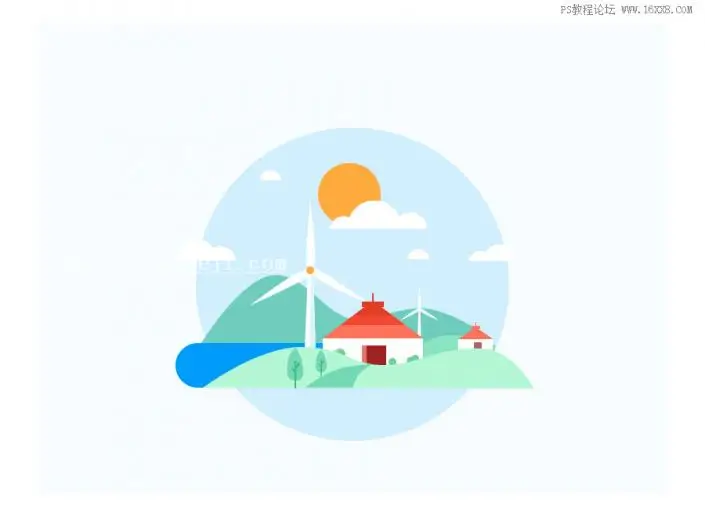 插画制作，绘制简单的乡间村庄静谧场景_www.haoyidiansheji.com