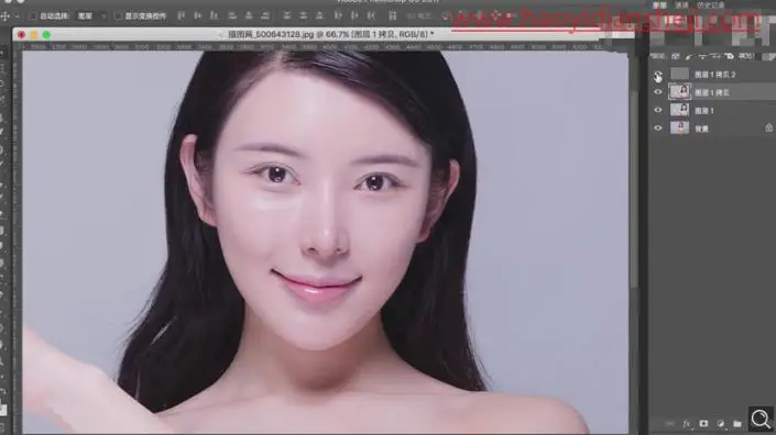 产品修图，给面霜模特进行精细修图_www.haoyidiansheji.com