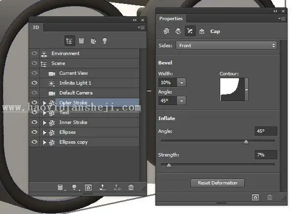 3D功能，用PS中的3D功能制作金属材质的文字_www.haoyidiansheji.com