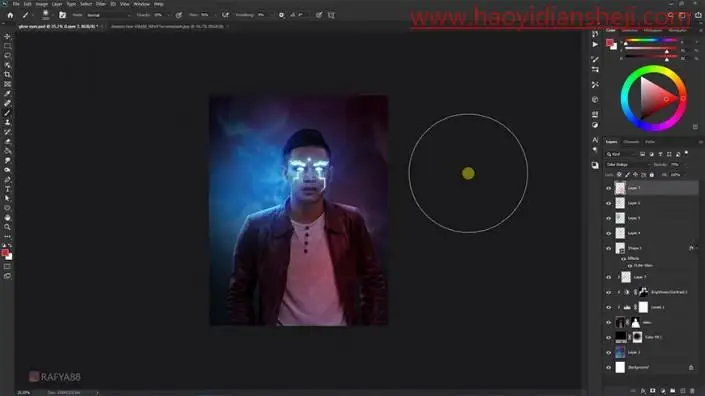 蓝色效果，给人物制作具有科幻色彩的蓝色发光的眼睛_www.haoyidiansheji.com