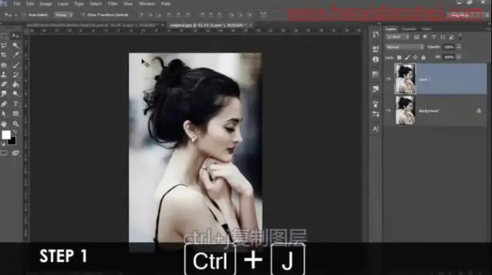 水彩效果，在PS中制作极具艺术感的水墨头像_www.haoyidiansheji.com