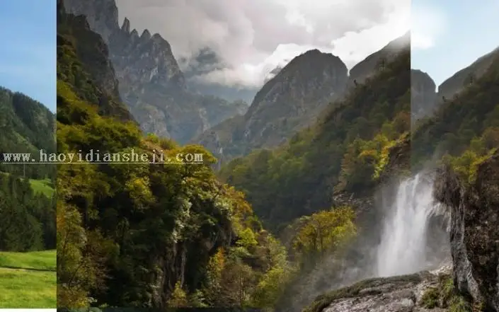 场景合成，合成一张深山瀑布风景照片_www.haoyidiansheji.com