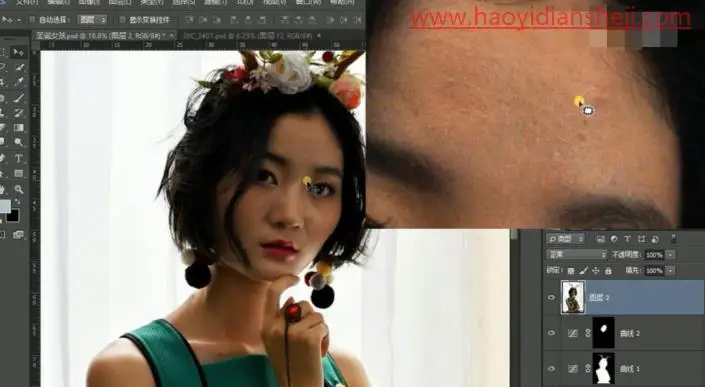 人像修图，圣诞主题人物鹿角精灵时尚精修_www.haoyidiansheji.com