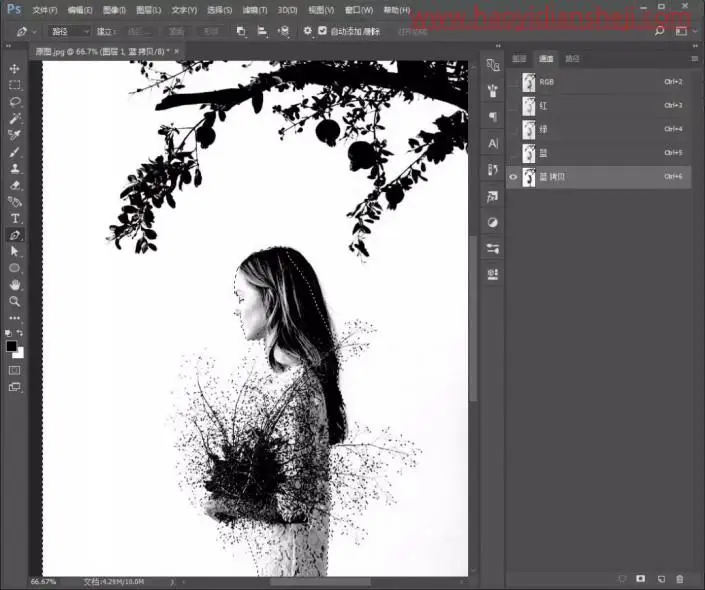 通道抠图，通过PS中的通道抠出背景较简单的人物_www.haoyidiansheji.com