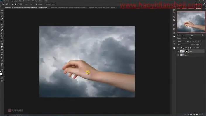 奇幻合成，制作合成发光蝴蝶遇到的熔岩手臂_www.haoyidiansheji.com
