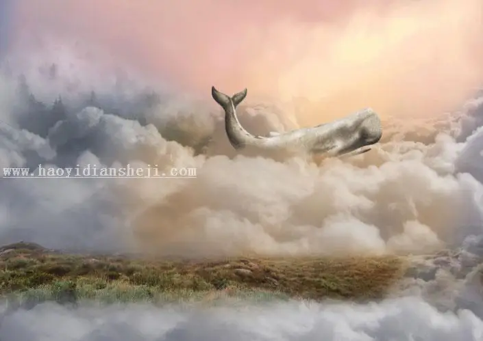 童话场景，合成鲸鱼城堡童话场景_www.haoyidiansheji.com