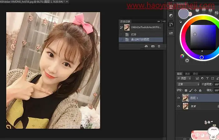 手绘照片，把米咪的照片制作成漂亮可爱的手绘照片_www.haoyidiansheji.com