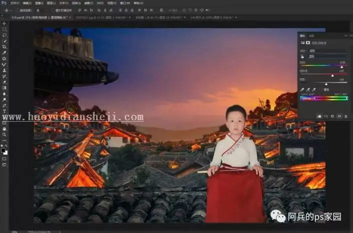 场景合成，汉服场照调修教程①_www.haoyidiansheji.com