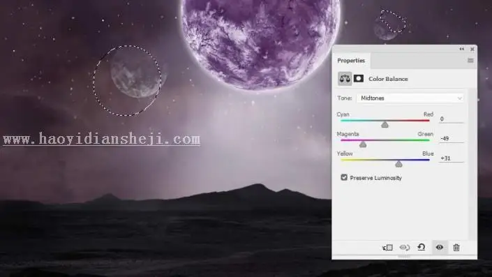 风景合成，用PS创建一个暗黑风格的蓝色科幻外星场景_www.haoyidiansheji.com
