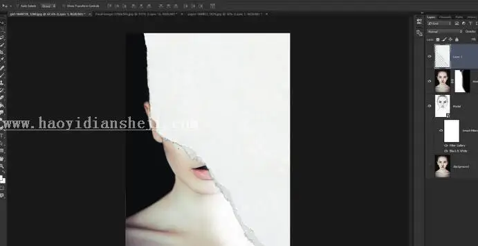 素材描效果，半素描豹女郎效果_www.haoyidiansheji.com