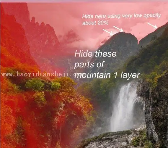 场景合成，合成一张深山瀑布风景照片_www.haoyidiansheji.com