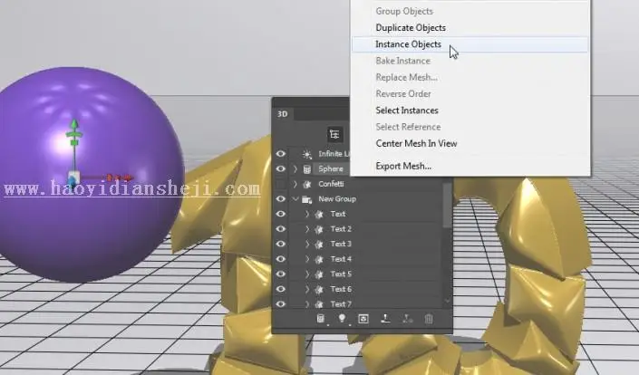 3D工具，通过PS中的3D功能创建膨胀3D文本效果_www.haoyidiansheji.com