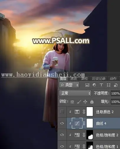 夕阳效果，通过PS给街拍女孩添加夕阳美景效果_www.haoyidiansheji.com