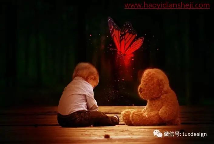场景合成，合成小男孩玩耍的奇妙场景_www.haoyidiansheji.com