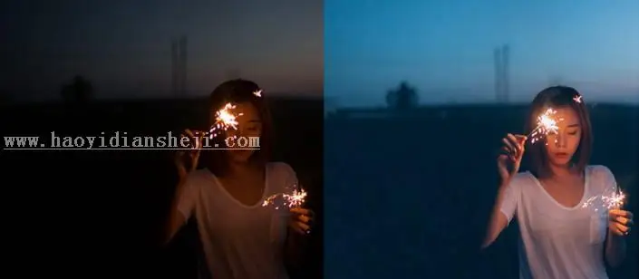 夜景调色，夜景人像调出蓝色调效果_www.haoyidiansheji.com