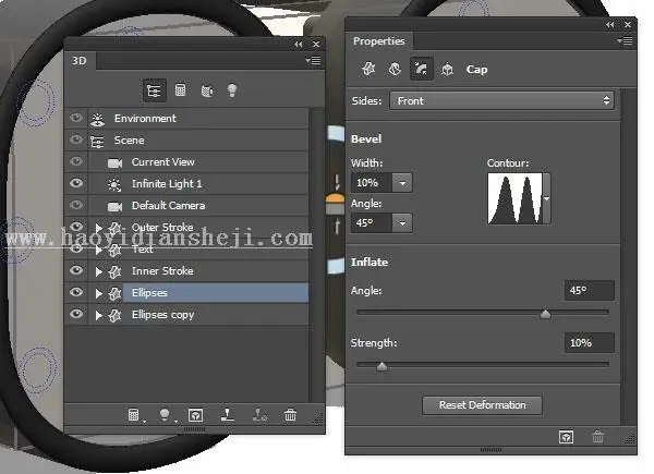 3D功能，用PS中的3D功能制作金属材质的文字_www.haoyidiansheji.com