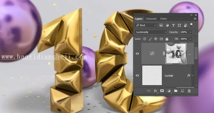 3D工具，通过PS中的3D功能创建膨胀3D文本效果_www.haoyidiansheji.com