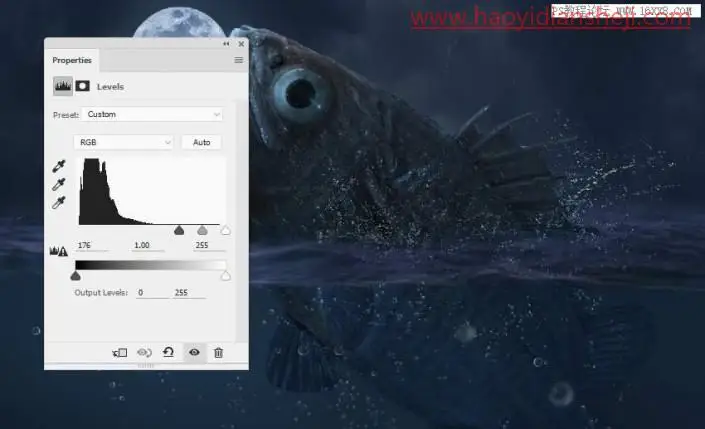 场景合成，在PS中合成一幅大鱼吞月的超现实场景_www.haoyidiansheji.com