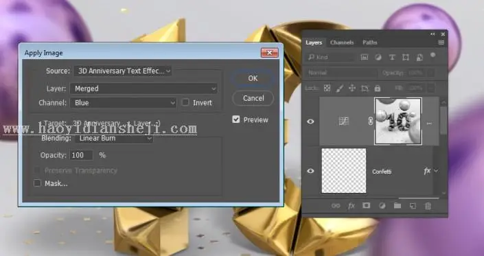 3D工具，通过PS中的3D功能创建膨胀3D文本效果_www.haoyidiansheji.com
