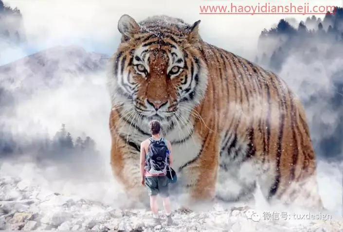 奇幻合成，制作一张有画面感的猛虎下山场景照片_www.haoyidiansheji.com