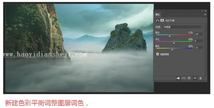 场景合成，用PS合成匹诺曹遨游云海的照片_www.haoyidiansheji.com