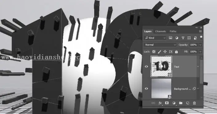 3D工具，通过PS中的3D功能创建膨胀3D文本效果_www.haoyidiansheji.com