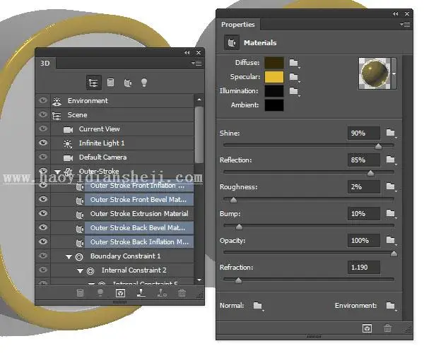 3D功能，用PS中的3D功能制作金属材质的文字_www.haoyidiansheji.com
