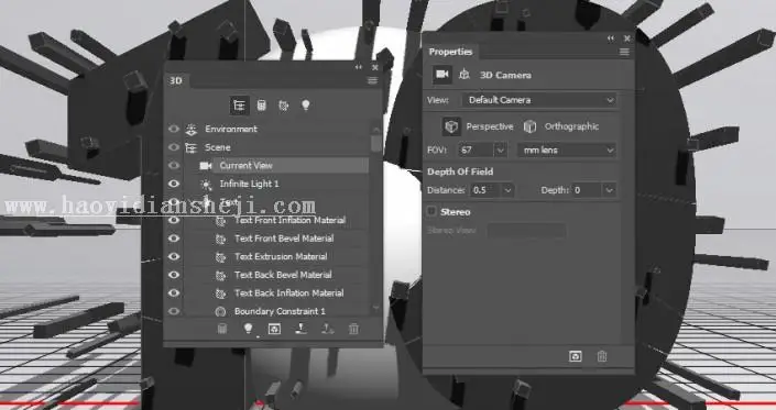 3D工具，通过PS中的3D功能创建膨胀3D文本效果_www.haoyidiansheji.com