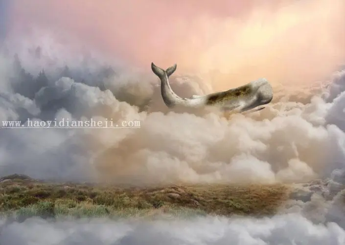 童话场景，合成鲸鱼城堡童话场景_www.haoyidiansheji.com