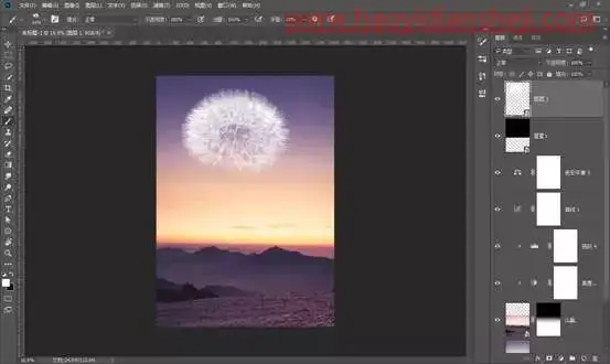 梦幻合成，通过PS制作一张告白气球与蒲公英的约定的超现实场景_www.haoyidiansheji.com
